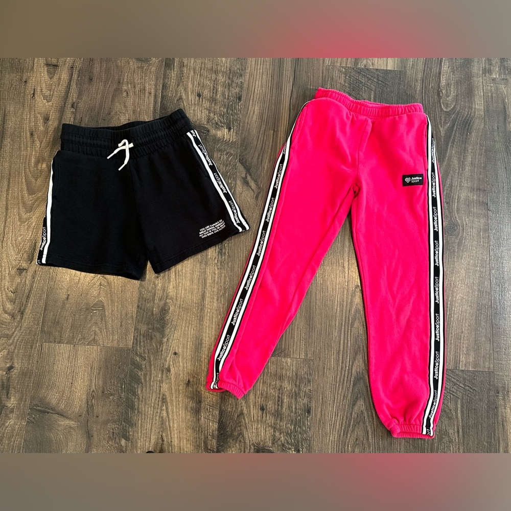 *GUC* Justice Girl's Red Fleece Sport Joggers & Black Fleece Shorts, M (10)